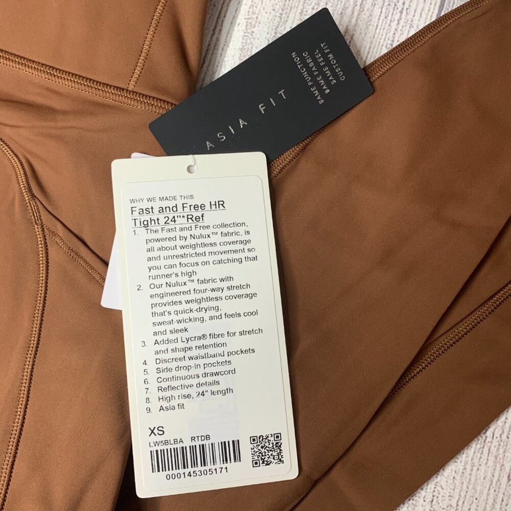 Lululemon Roasted Brown Fast & Free 24" Tight Asia Fit Size XS/US Size 0 - Picture 5 of 9